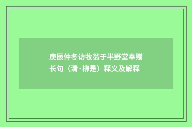 庚辰仲冬访牧翁于半野堂奉赠长句（清·柳是）释义及解释