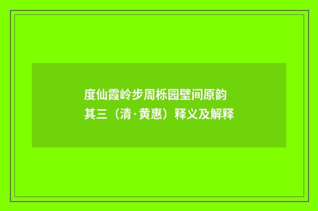 度仙霞岭步周栎园壁间原韵 其三（清·黄惠）释义及解释
