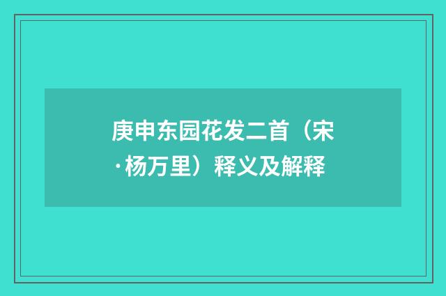 庚申东园花发二首（宋·杨万里）释义及解释