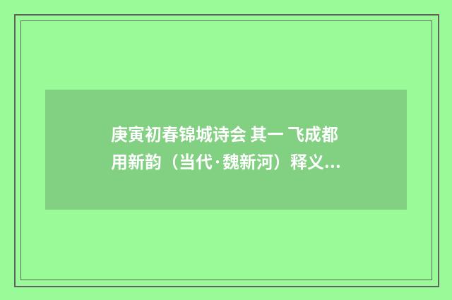 庚寅初春锦城诗会 其一 飞成都用新韵（当代·魏新河）释义及解释