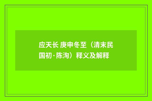 应天长 庚申冬至（清末民国初·陈洵）释义及解释