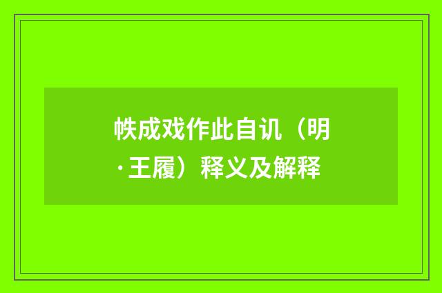 帙成戏作此自讥（明·王履）释义及解释
