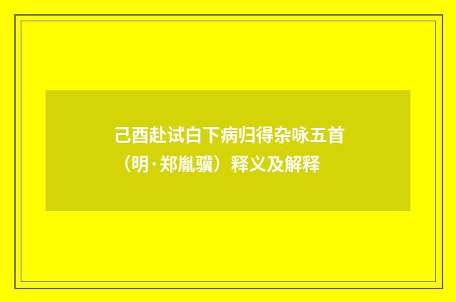 己酉赴试白下病归得杂咏五首（明·郑胤骥）释义及解释