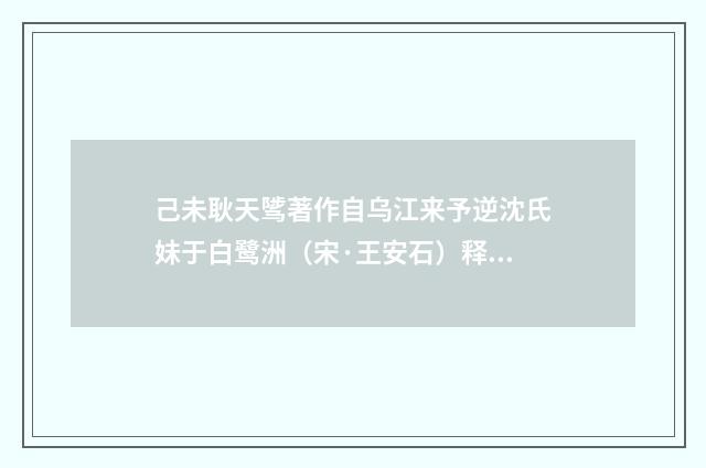 己未耿天骘著作自乌江来予逆沈氏妹于白鹭洲（宋·王安石）释义及解释