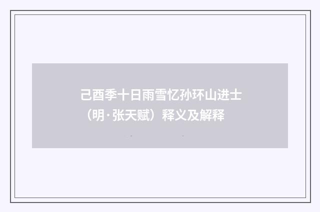 己酉季十日雨雪忆孙环山进士（明·张天赋）释义及解释