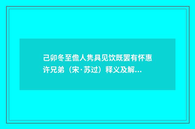 己卯冬至儋人隽具见饮既罢有怀惠许兄弟（宋·苏过）释义及解释