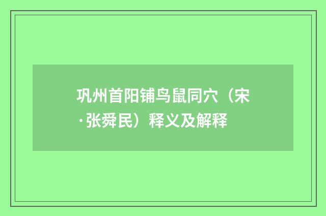 巩州首阳铺鸟鼠同穴（宋·张舜民）释义及解释