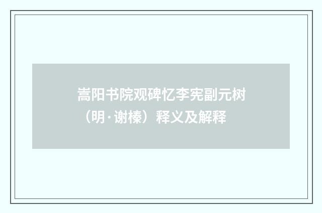 嵩阳书院观碑忆李宪副元树（明·谢榛）释义及解释