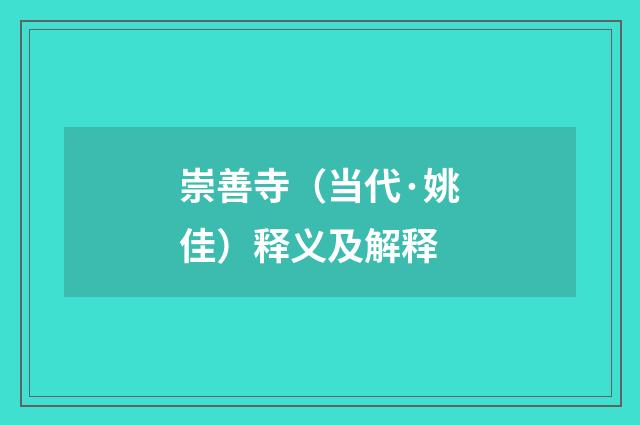 崇善寺（当代·姚佳）释义及解释