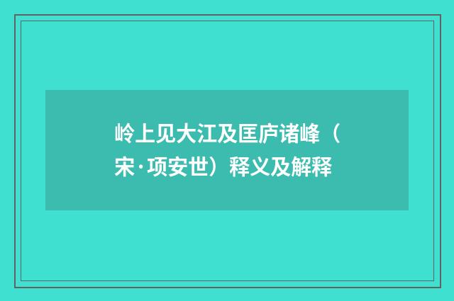 岭上见大江及匡庐诸峰（宋·项安世）释义及解释