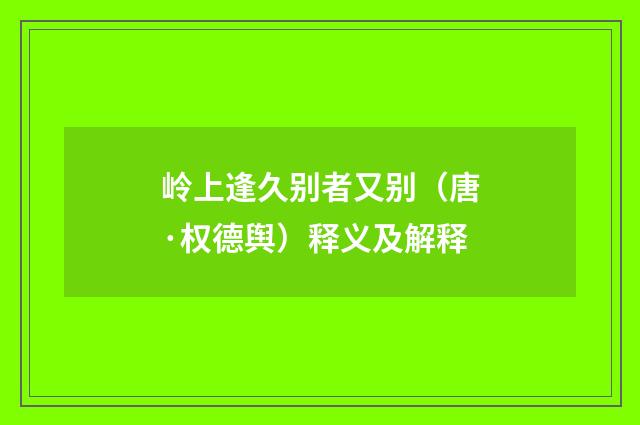 岭上逢久别者又别（唐·权德舆）释义及解释