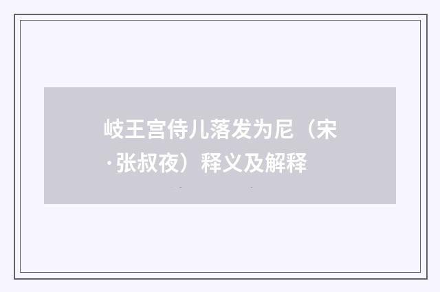 岐王宫侍儿落发为尼（宋·张叔夜）释义及解释