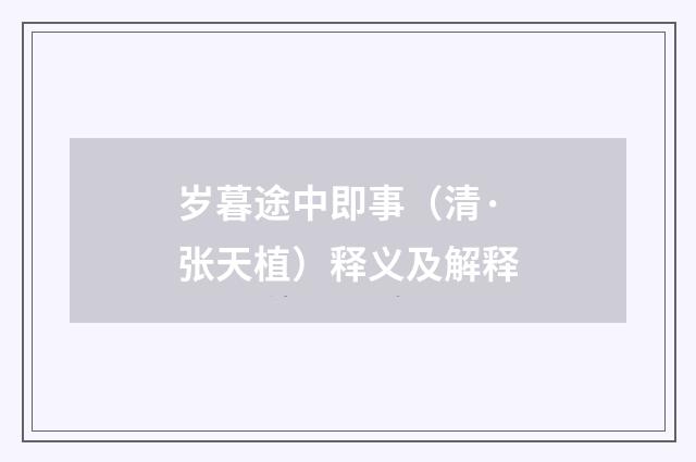 岁暮途中即事（清·张天植）释义及解释