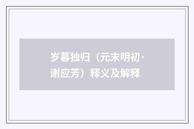 岁暮独归（元末明初·谢应芳）释义及解释