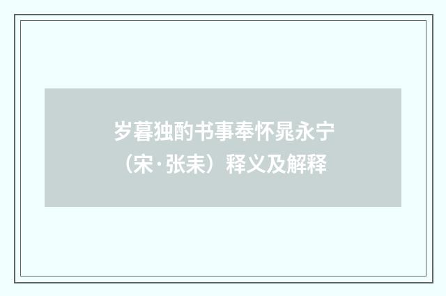 岁暮独酌书事奉怀晁永宁（宋·张耒）释义及解释