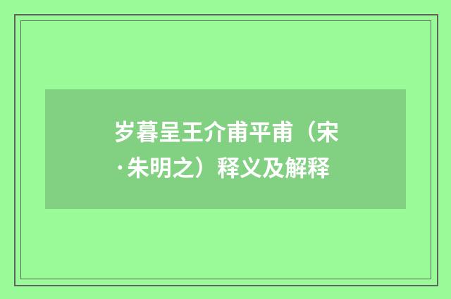 岁暮呈王介甫平甫（宋·朱明之）释义及解释