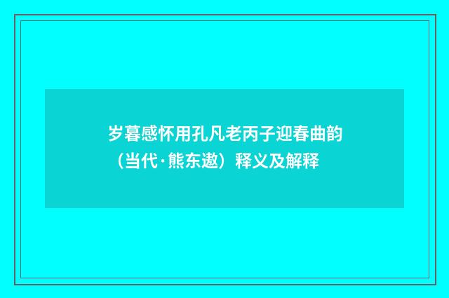 岁暮感怀用孔凡老丙子迎春曲韵（当代·熊东遨）释义及解释