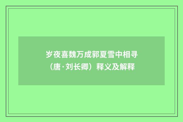 岁夜喜魏万成郭夏雪中相寻（唐·刘长卿）释义及解释