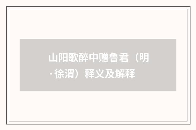 山阳歌醉中赠鲁君（明·徐渭）释义及解释