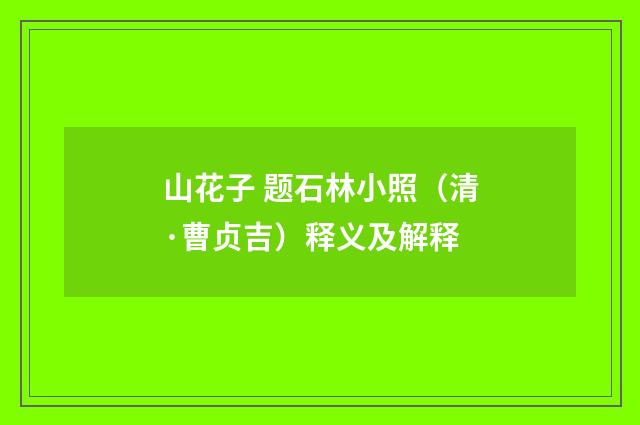 山花子 题石林小照（清·曹贞吉）释义及解释