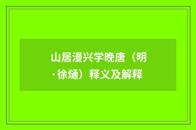 山居漫兴学晚唐（明·徐熥）释义及解释