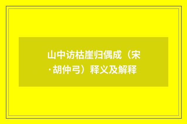 山中访枯崖归偶成（宋·胡仲弓）释义及解释