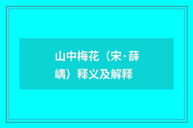山中梅花（宋·薛嵎）释义及解释
