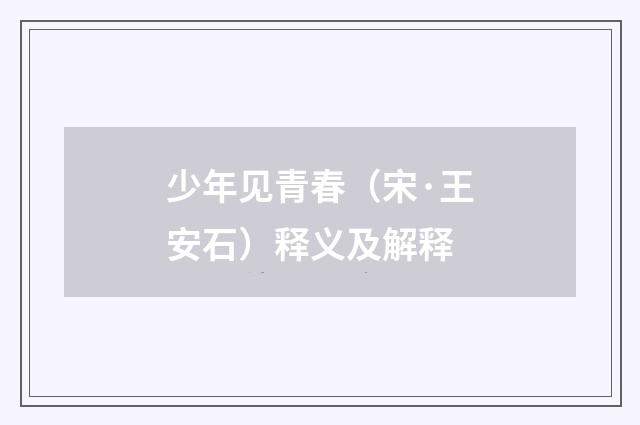 少年见青春（宋·王安石）释义及解释
