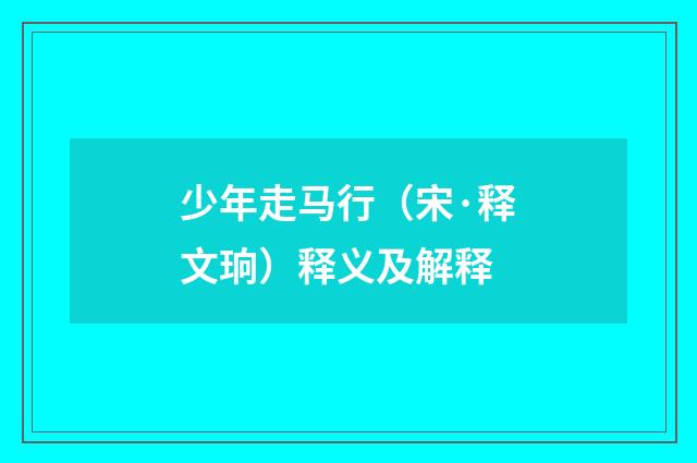 少年走马行（宋·释文珦）释义及解释