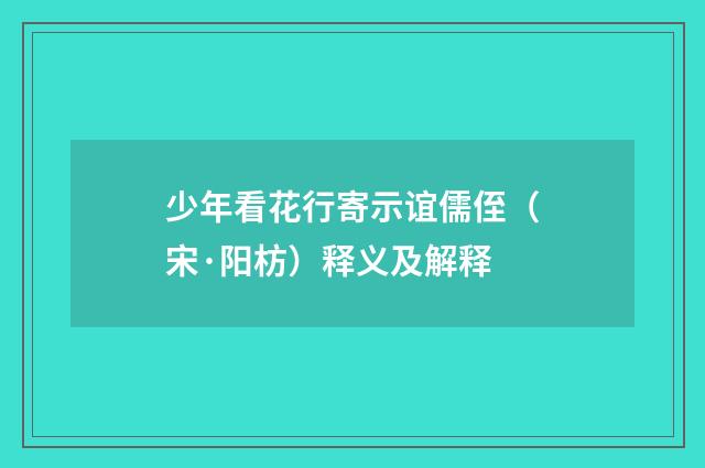 少年看花行寄示谊儒侄（宋·阳枋）释义及解释