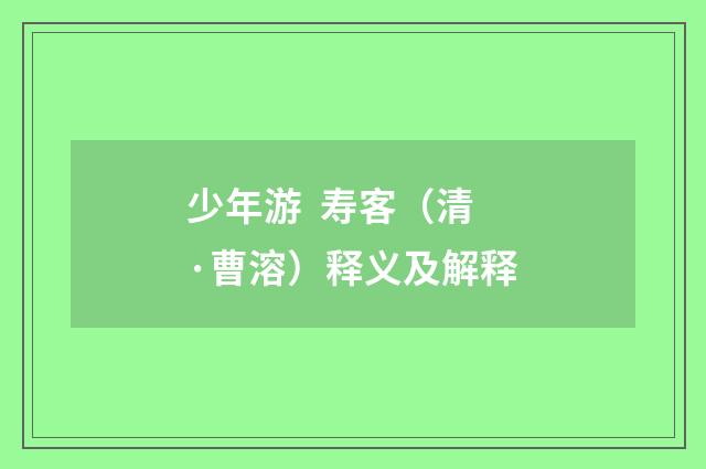 少年游 寿客（清·曹溶）释义及解释