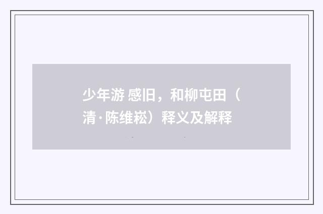 少年游 感旧，和柳屯田（清·陈维崧）释义及解释