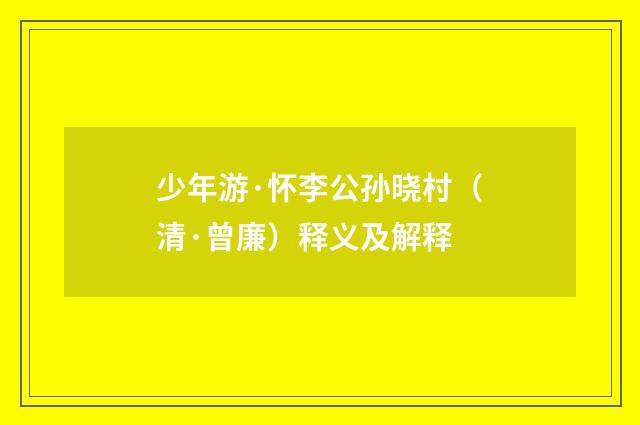 少年游·怀李公孙晓村（清·曾廉）释义及解释