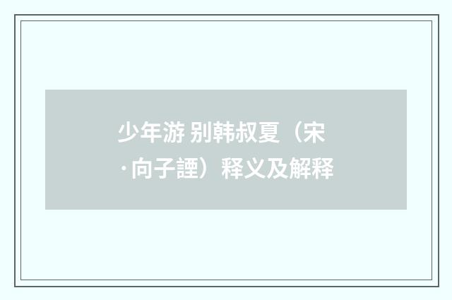 少年游 别韩叔夏（宋·向子諲）释义及解释