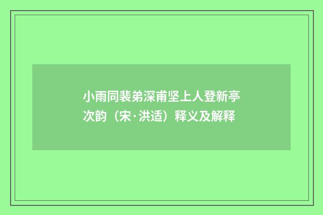 小雨同裴弟深甫坚上人登新亭次韵（宋·洪适）释义及解释
