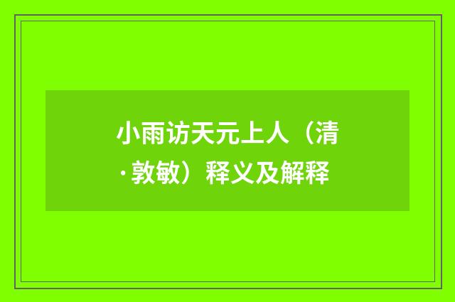 小雨访天元上人（清·敦敏）释义及解释