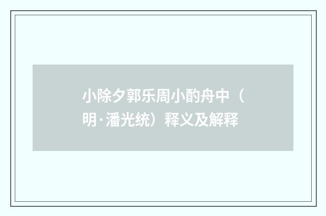 小除夕郭乐周小酌舟中（明·潘光统）释义及解释