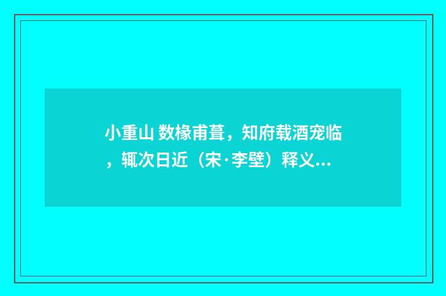 小重山 数椽甫葺，知府载酒宠临，辄次日近（宋·李壁）释义及解释
