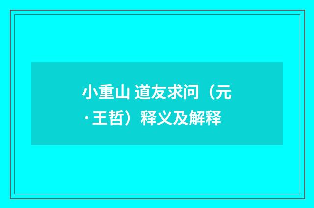 小重山 道友求问（元·王哲）释义及解释