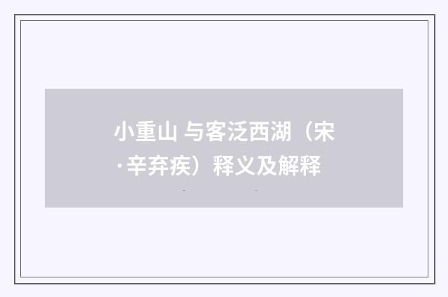 小重山 与客泛西湖（宋·辛弃疾）释义及解释