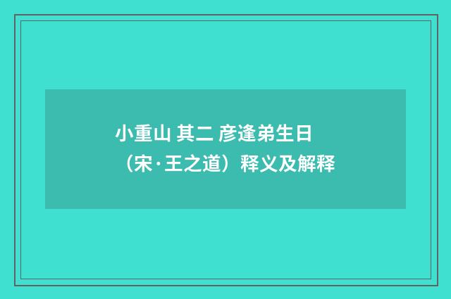 小重山 其二 彦逢弟生日（宋·王之道）释义及解释