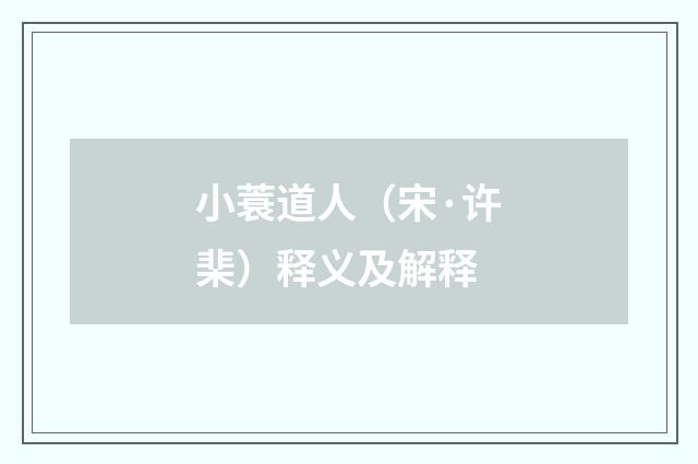 小蓑道人（宋·许棐）释义及解释