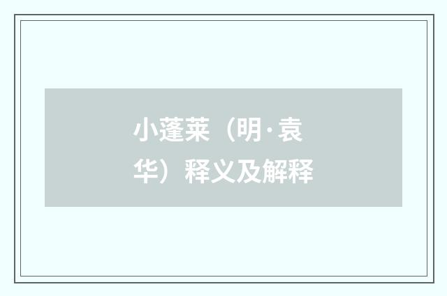 小蓬莱（明·袁华）释义及解释