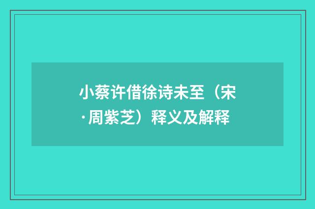 小蔡许借徐诗未至（宋·周紫芝）释义及解释