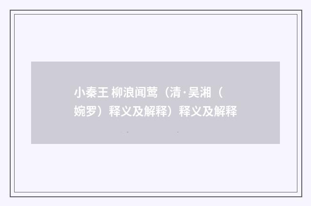 小秦王 柳浪闻莺（清·吴湘（婉罗）释义及解释）释义及解释