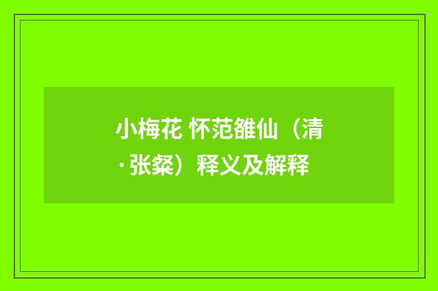 小梅花 怀范雒仙（清·张粲）释义及解释