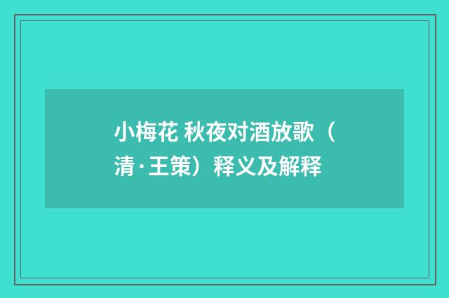 小梅花 秋夜对酒放歌（清·王策）释义及解释