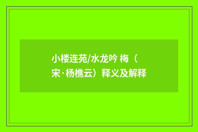 小楼连苑/水龙吟 梅（宋·杨樵云）释义及解释