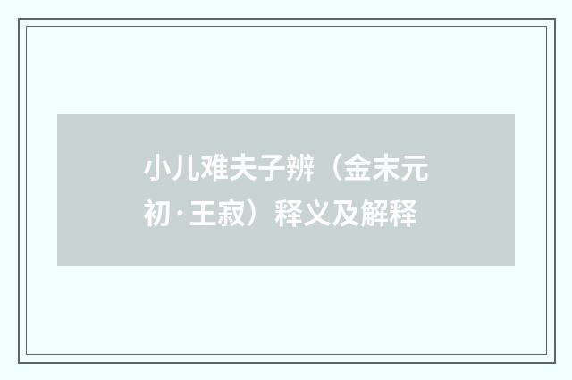 小儿难夫子辨（金末元初·王寂）释义及解释