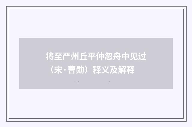 将至严州丘平仲忽舟中见过（宋·曹勋）释义及解释